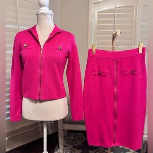 New York and Company Hot Pink Sweater and Skirt Set